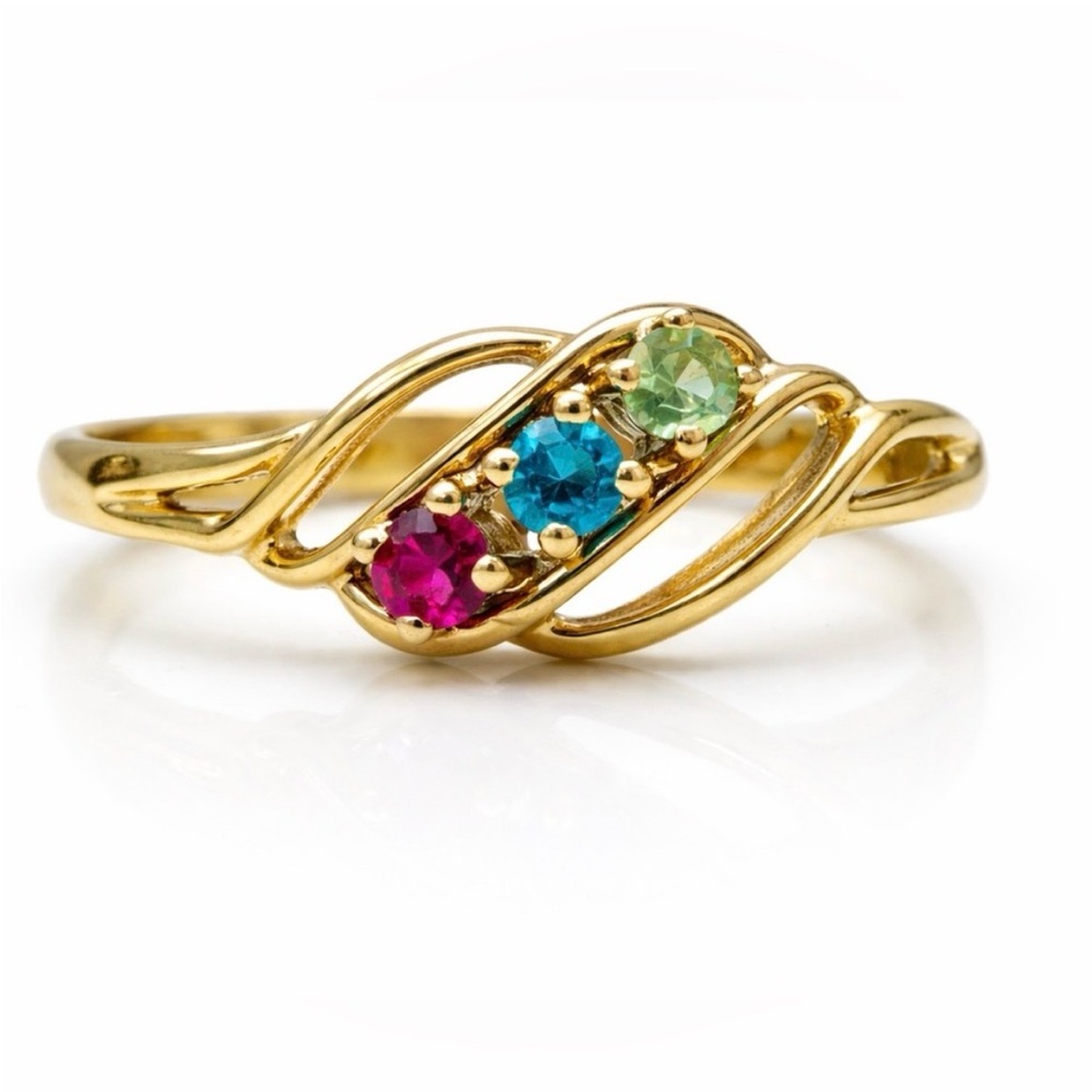 Vintage Gold Plated Multi-Stone Birthstone Ring Size 7 Retro Swirl Design bypass